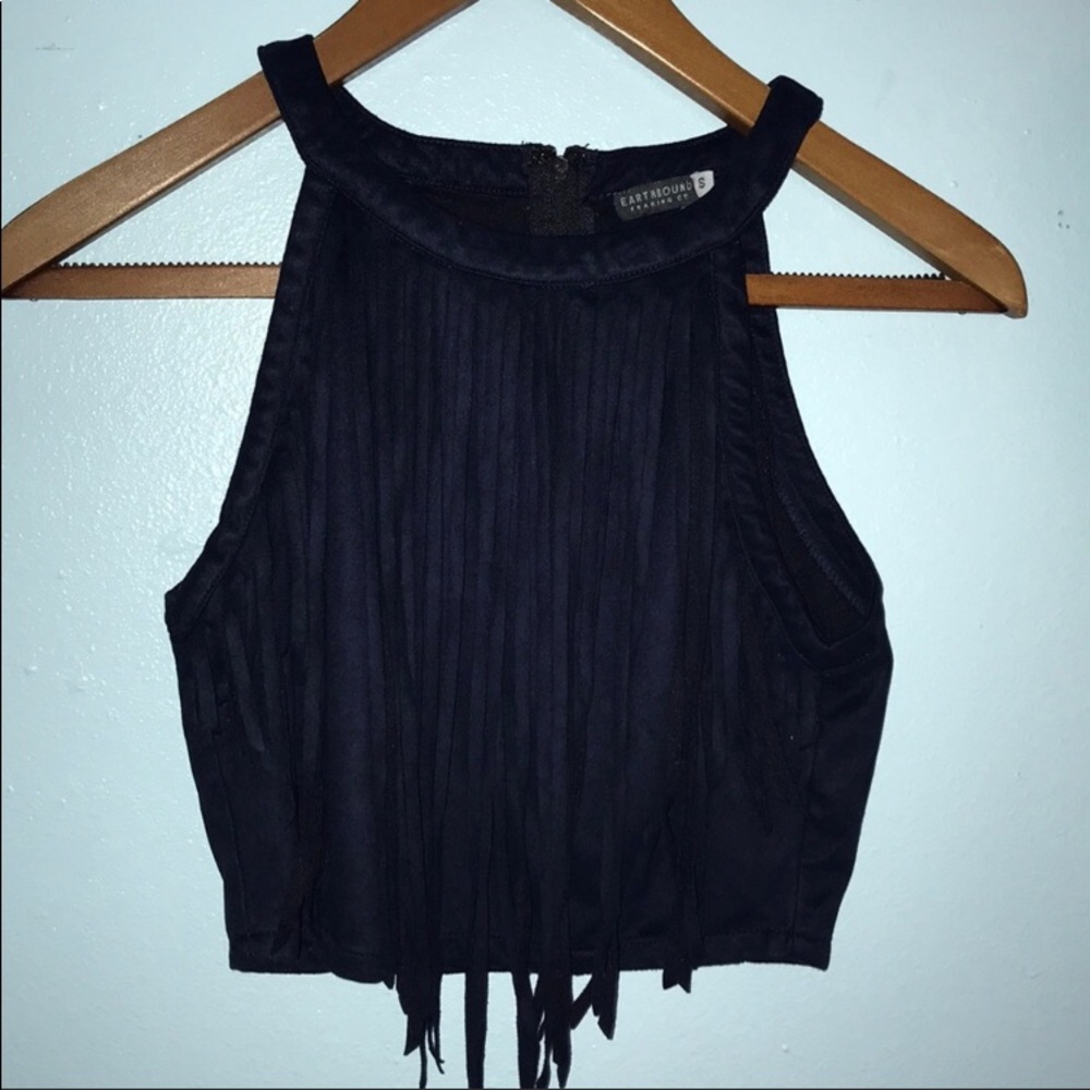 Navy suede fringe crop top
